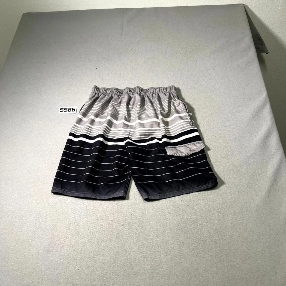 U.S. Apparel Swimming Trunks‎ Shorts Mens Large Black Gray Striped Mesh Lined